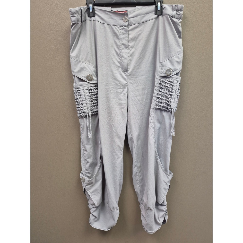 Trieste Collection EU 54 XL Womens Y2K Cargo Capri Pants Boho Lagenlook Gray